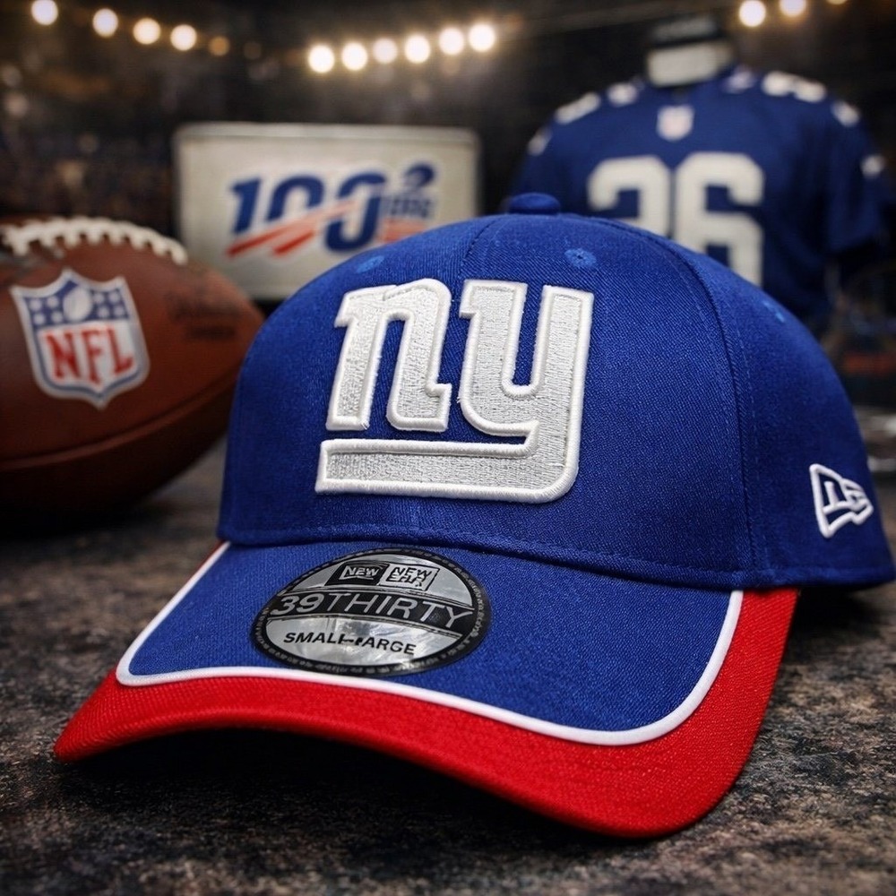 New Era NY Giants 39THIRTY Hat Stretch‎ Fit Blue Red NFL Cap Size S/M-L
